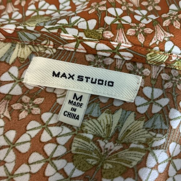 Max Studio Womens M Brown Floral Ruffle V Neck Long Sleeve Peplum Blouse - Picture 5 of 6